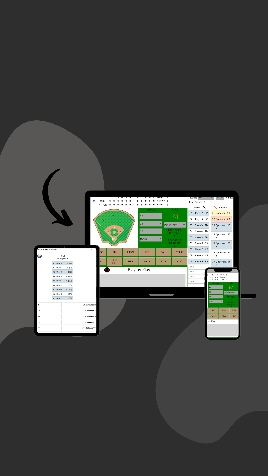 Baseball Trak works on any device - phone tablet laptop