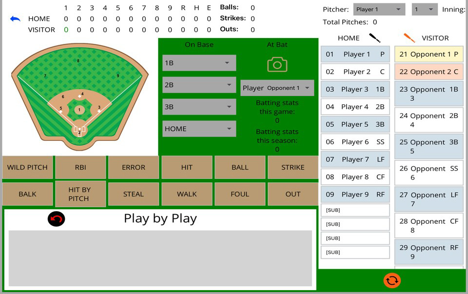 Baseball Trak game stats dashboard